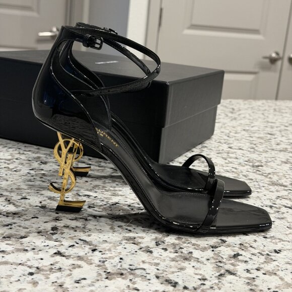 Saint Laurent Opyum Sandals Ld-tone YSL Logo Heel - Picture 4 of 5